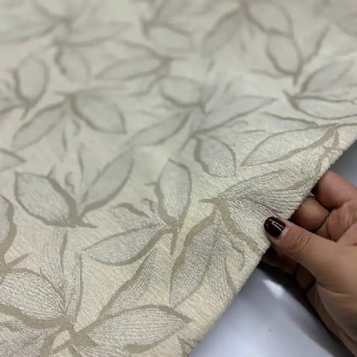 مخمل شانل طرح برگ دو رو رنگ کرم — تصویر ۲