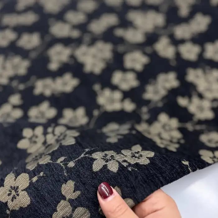 مخمل شانل طرح گل دو رو رنگ مشکی — تصویر ۲