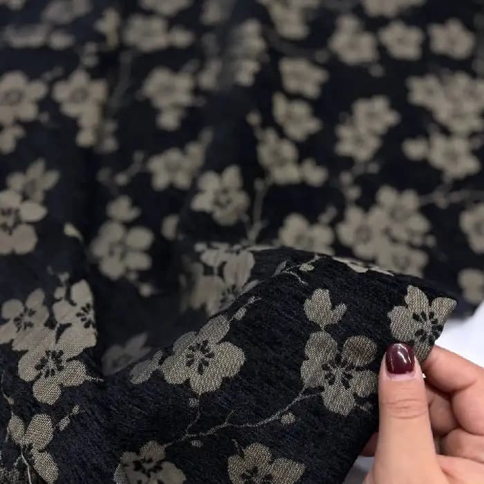 مخمل شانل طرح گل دو رو رنگ مشکی — تصویر ۵
