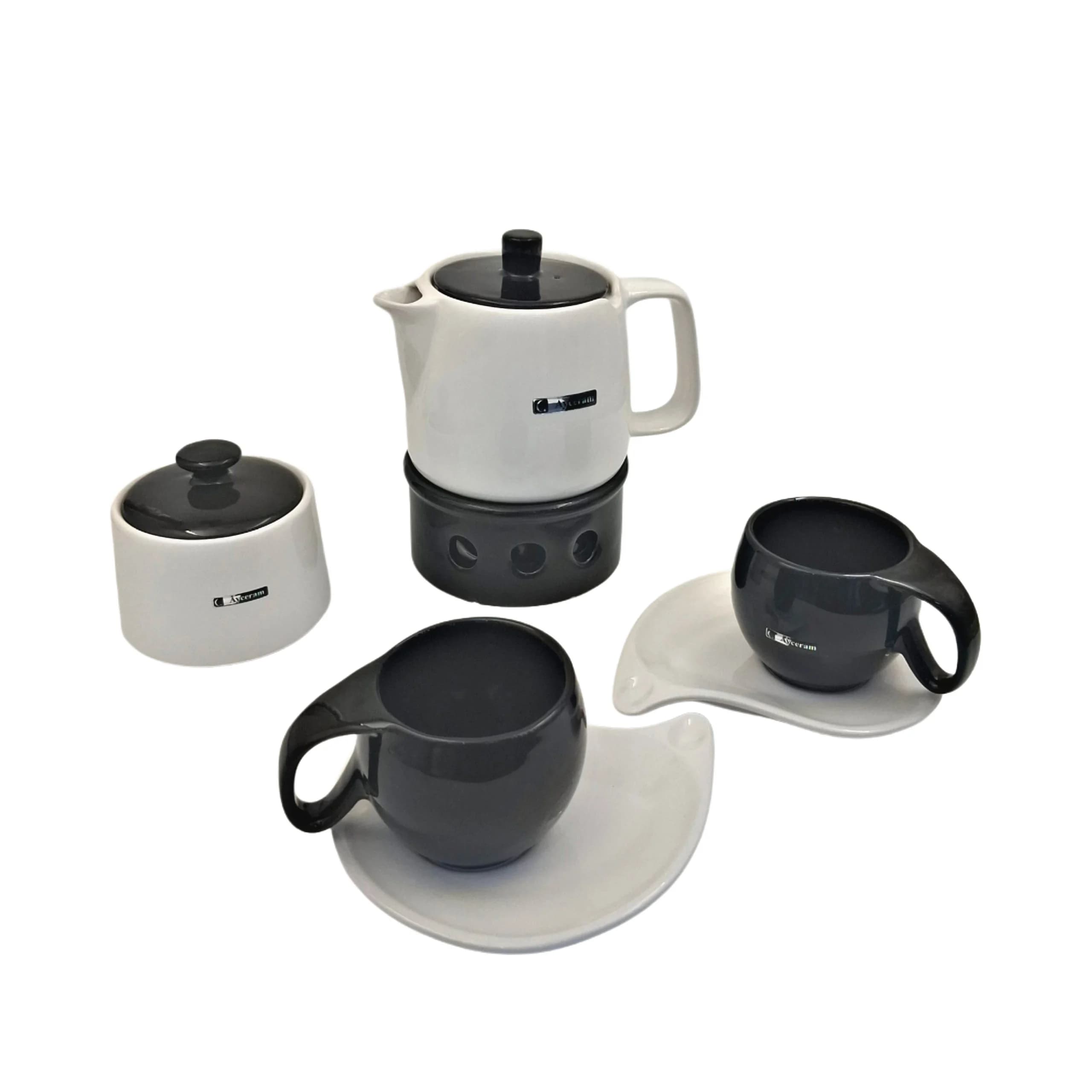 ست چای خوری دو نفره 7 تکه برند Ayceram رنگ سفید مشکی