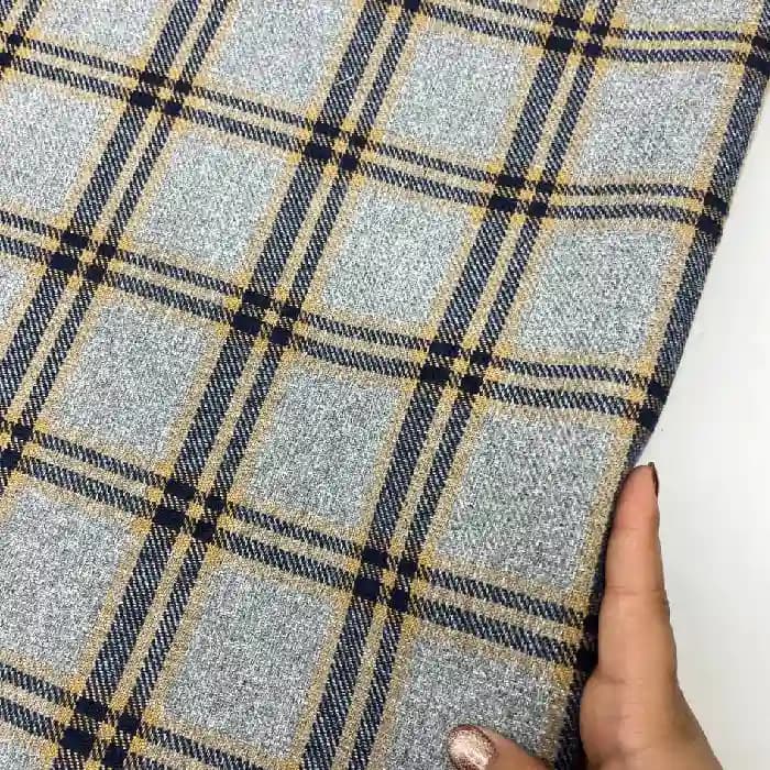کشمیر سپاهان چهارخونه رنگ طوسی روشن و کرم — تصویر ۴