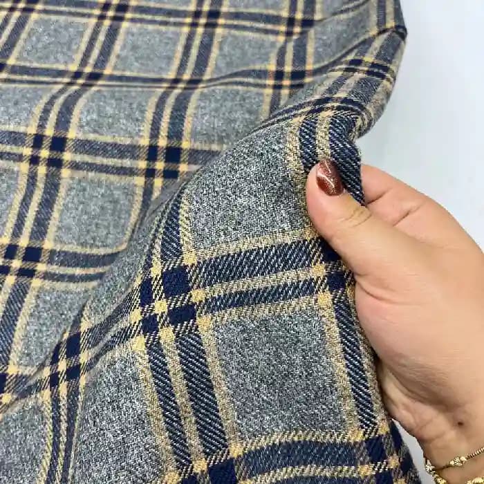 کشمیر سپاهان چهارخونه رنگ طوسی کرم — تصویر ۳