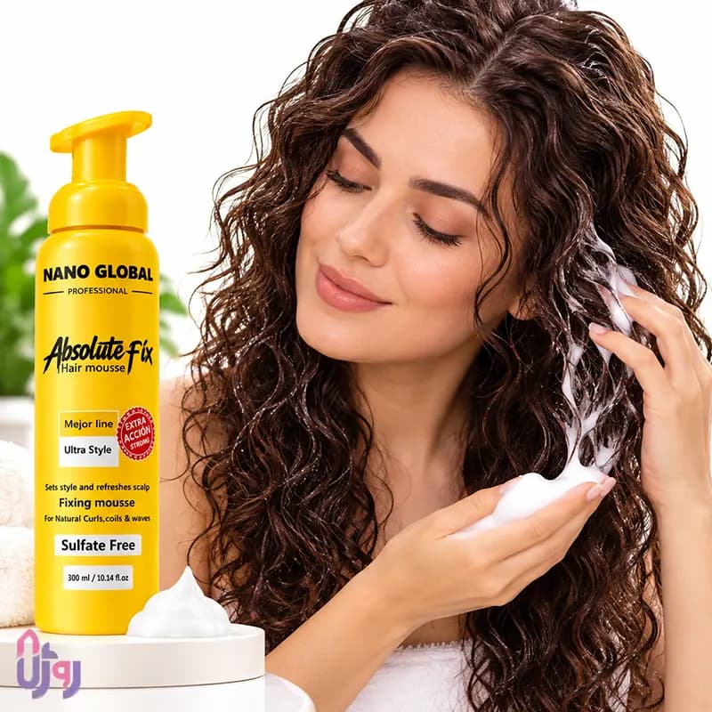 حالت‌دهنده مو نانو گلوبال Nano Global مدل موس مو فیکس ابسلوت Absolute Fix Hair Mousse مخصوص موهای فر و موج‌دار حجم 300 میلی لیتر — تصویر ۵