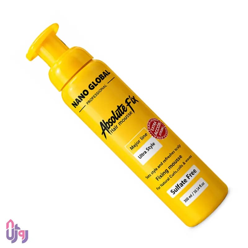 حالت‌دهنده مو نانو گلوبال Nano Global مدل موس مو فیکس ابسلوت Absolute Fix Hair Mousse مخصوص موهای فر و موج‌دار حجم 300 میلی لیتر — تصویر ۲