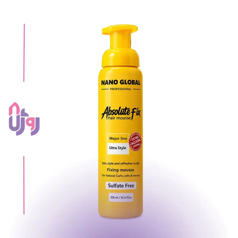حالت‌دهنده مو نانو گلوبال Nano Global مدل موس مو فیکس ابسلوت Absolute Fix Hair Mousse مخصوص موهای فر و موج‌دار حجم 300 میلی لیتر