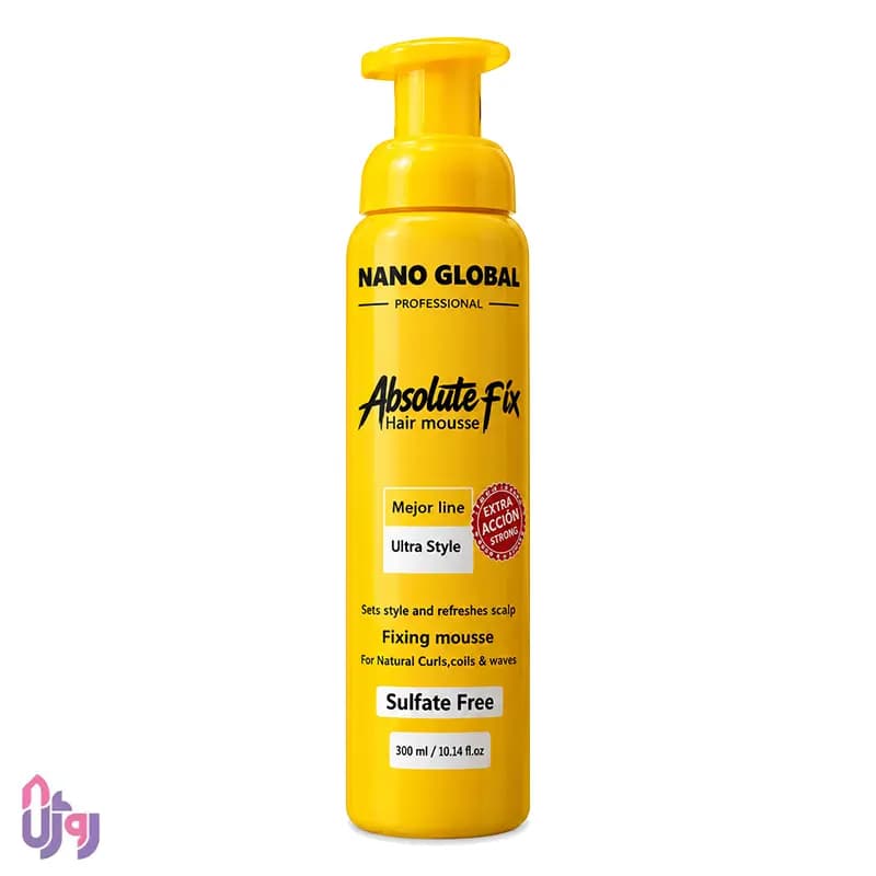 حالت‌دهنده مو نانو گلوبال Nano Global مدل موس مو فیکس ابسلوت Absolute Fix Hair Mousse مخصوص موهای فر و موج‌دار حجم 300 میلی لیتر — تصویر ۶