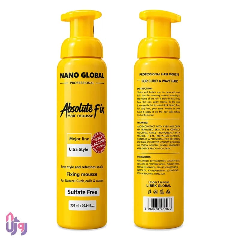 حالت‌دهنده مو نانو گلوبال Nano Global مدل موس مو فیکس ابسلوت Absolute Fix Hair Mousse مخصوص موهای فر و موج‌دار حجم 300 میلی لیتر — تصویر ۳
