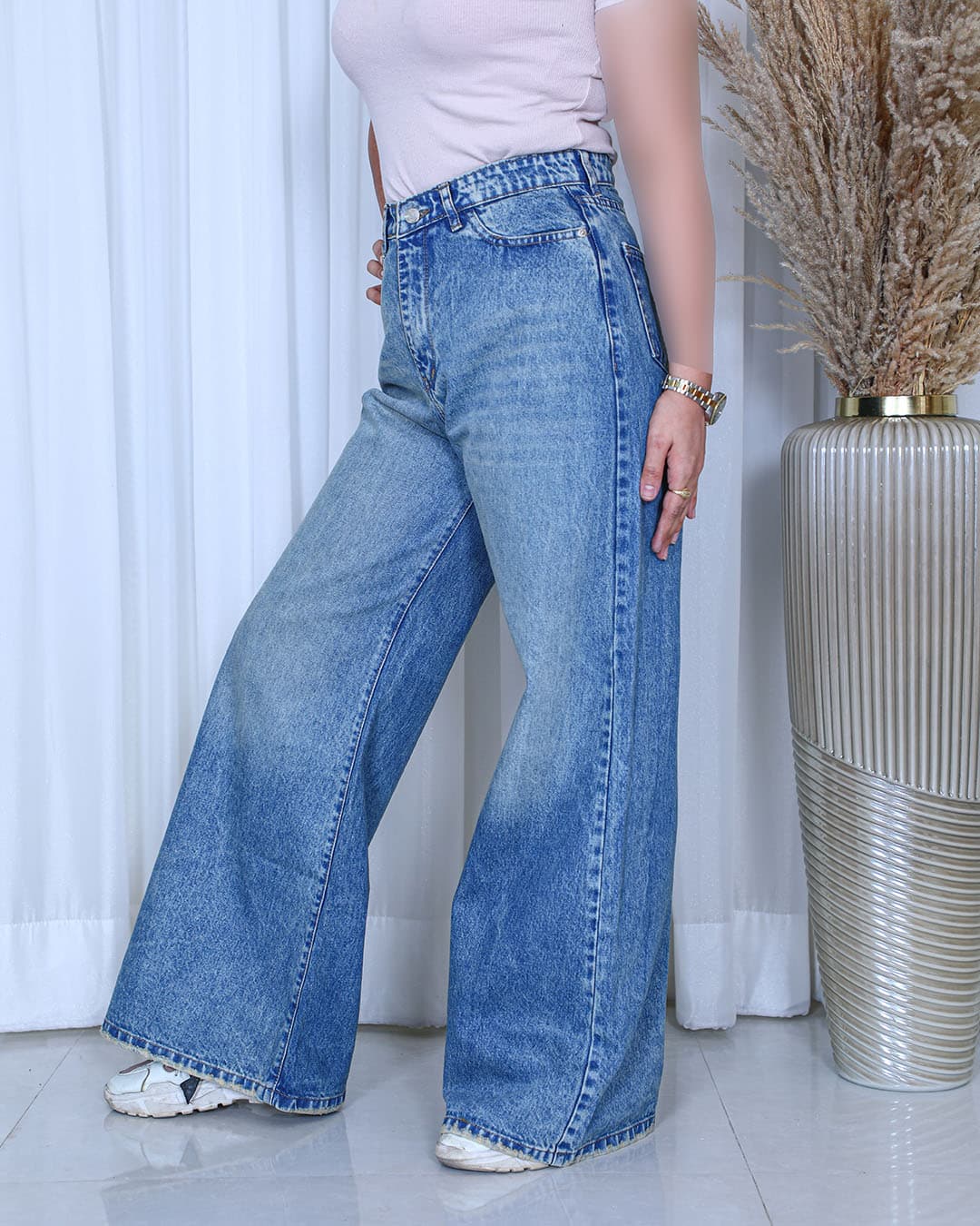 شلوار جین فول بگ زنانه آبی کثیف شور | پارچه ترک Outfit bag jeans | کد 912500 — تصویر ۲