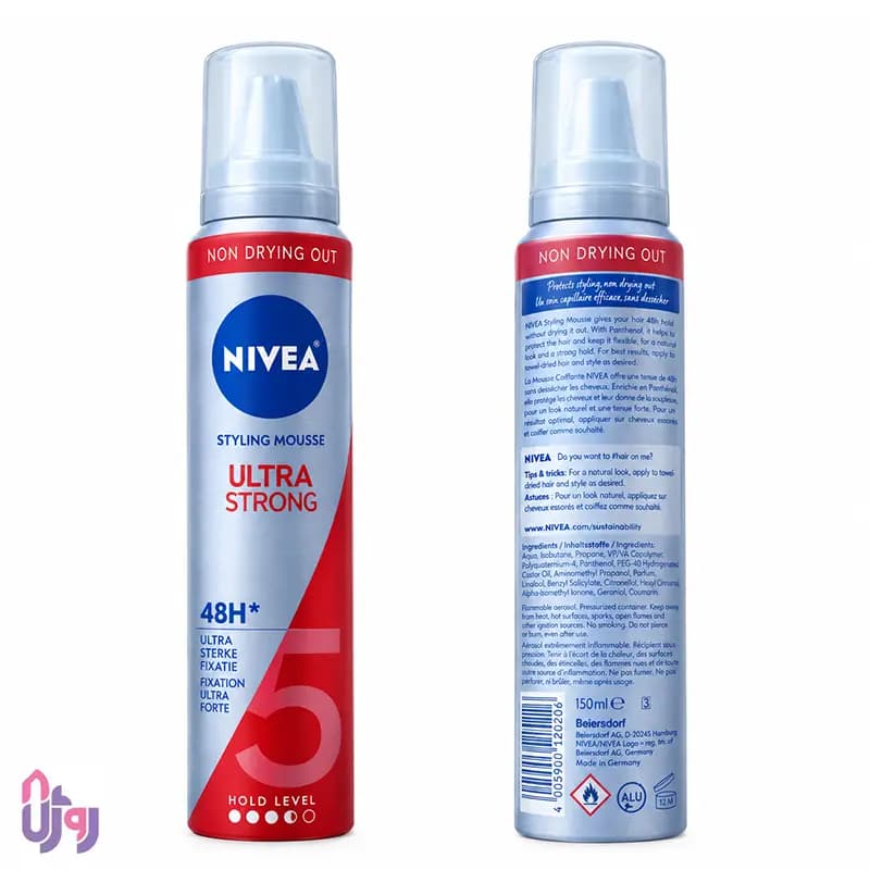 حالتدهنده مو نیوآ NIVEA مدل موس حالتدهنده و حجم دهنده فوق قوی مو Ultra Strong Styling Mousse با قدرت نگهدارندگی 5 حجم 150 میل — تصویر ۸