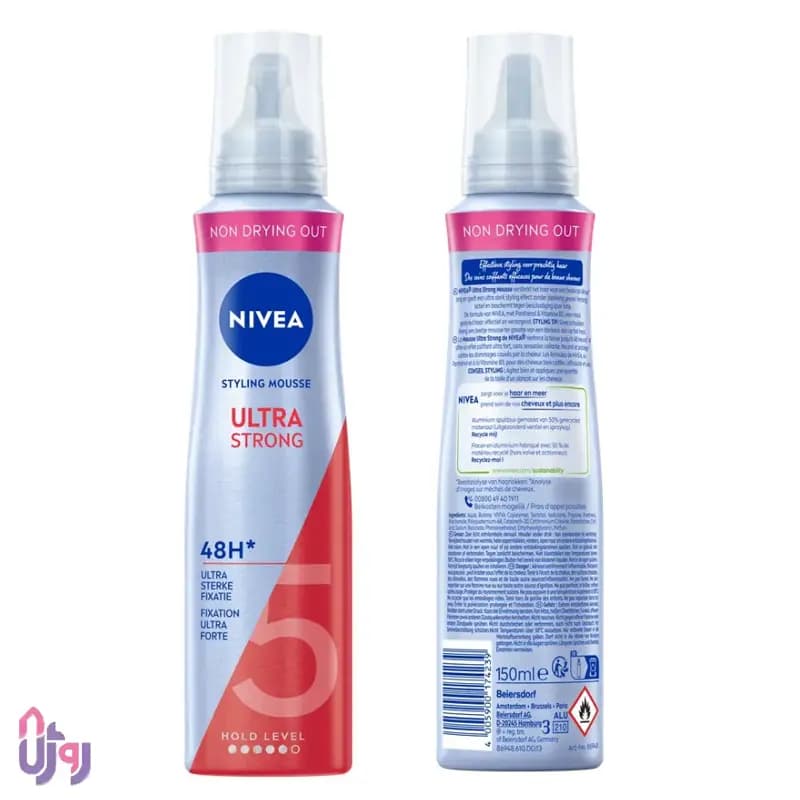 حالتدهنده مو نیوآ NIVEA مدل موس حالتدهنده و حجم دهنده فوق قوی مو Ultra Strong Styling Mousse با قدرت نگهدارندگی 5 حجم 150 میل — تصویر ۴
