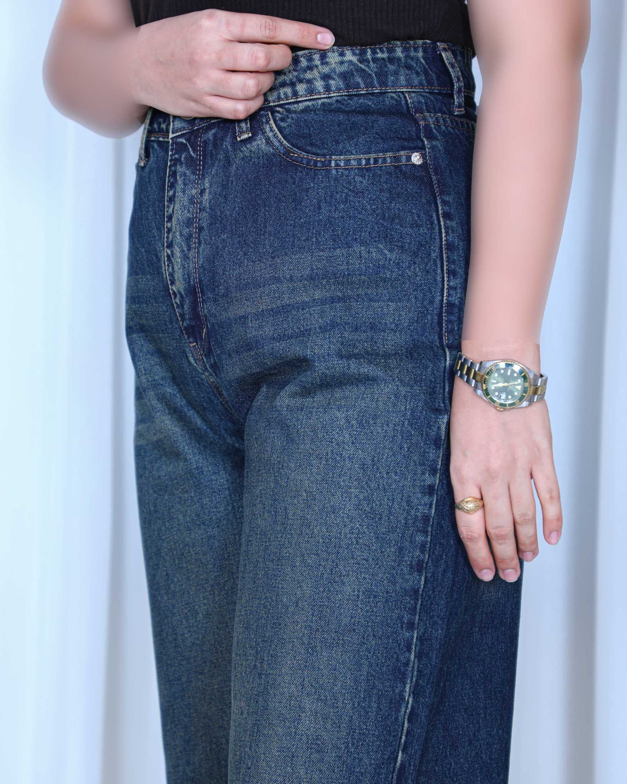 شلوار جین فول بگ زنانه سرمه‌ای تینت | پارچه ترک | baggy jeans outfit | کد 912200 — تصویر ۳