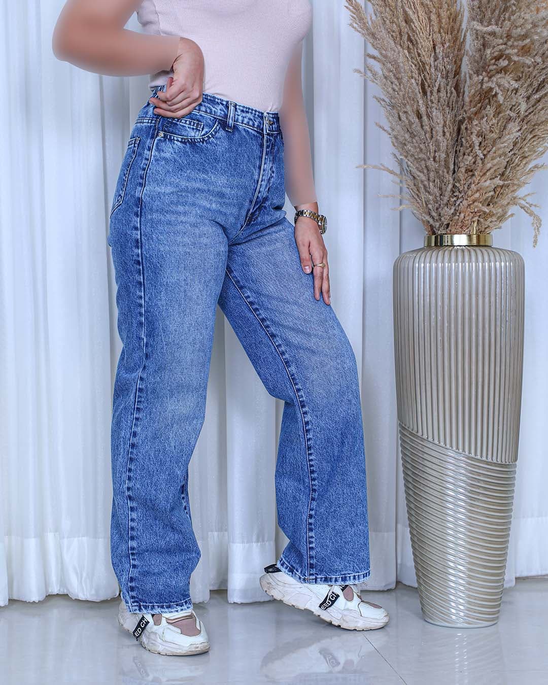 شلوار جین نیم بگ زنانه آبی دریایی پشت کمر کش | Ocean Blue Semi Baggy Jeans | کد 911300 — تصویر ۲