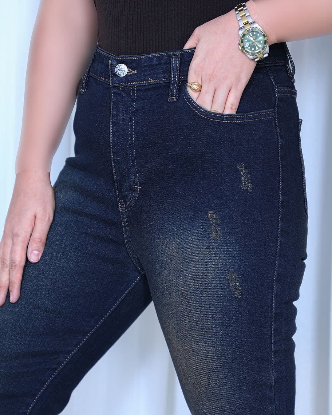 شلوار واید استریت زنانه آبی تیره تینت دمپا ریش | Wide Straight Jeans | کد 911100 — تصویر ۳