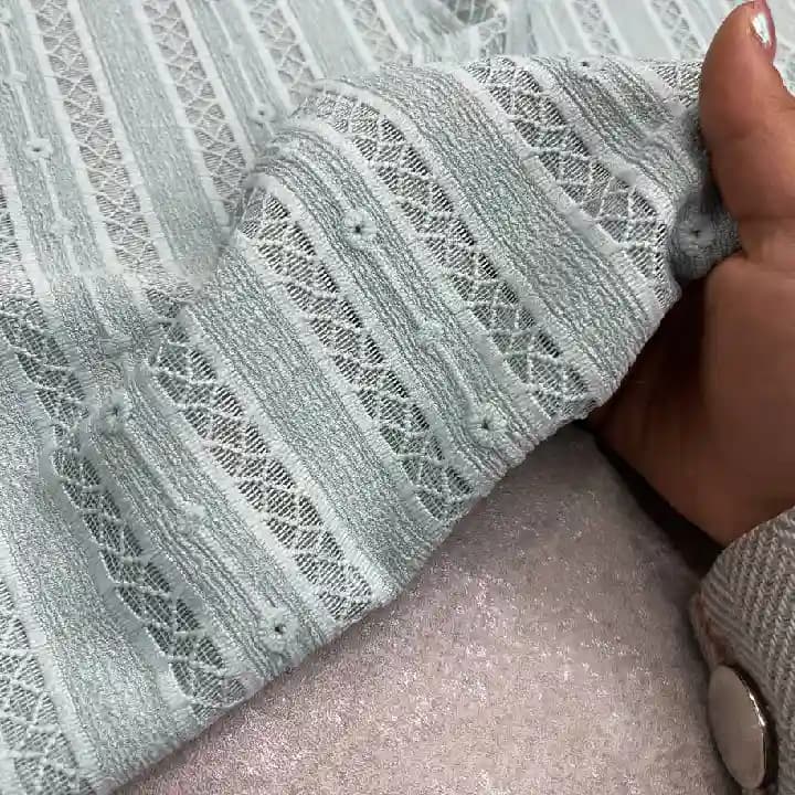 پارچه مراکشی دانتل رنگ آبی پاستیلی — تصویر ۳