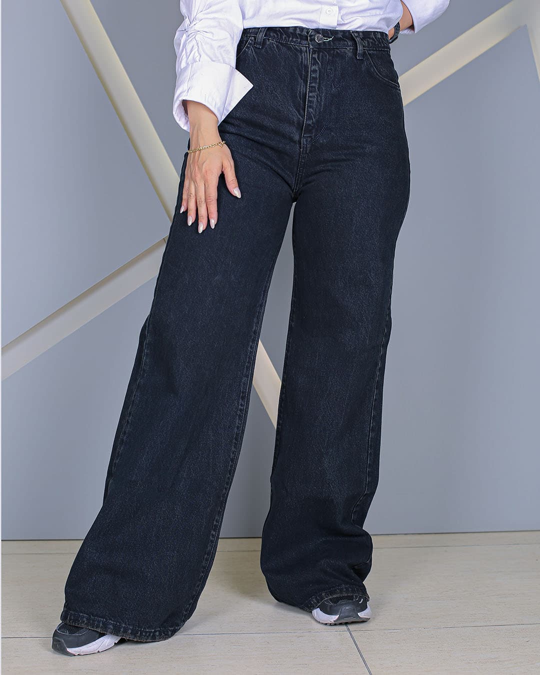 شلوار فلر بگ بلو بلک زنانه | قد 110 کمر بدون کش | Flare Baggy Jeans | کد 80100