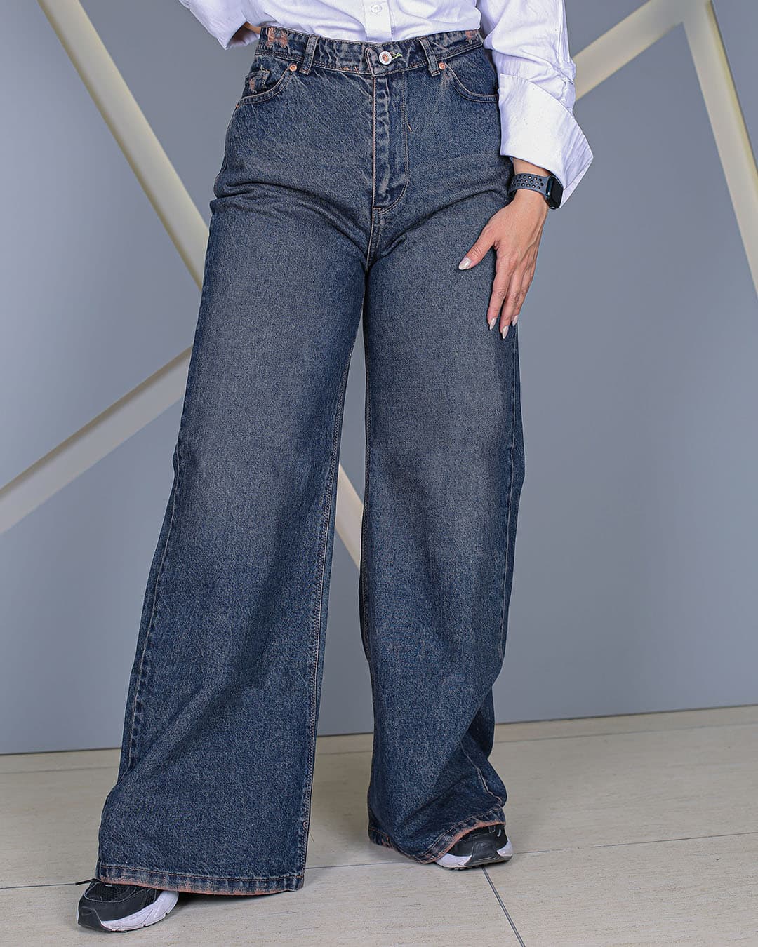 شلوار فلر بگ آبی تینت زنانه | قد 110 کمر بدون کش | Flare Baggy Jeans | کد 70900