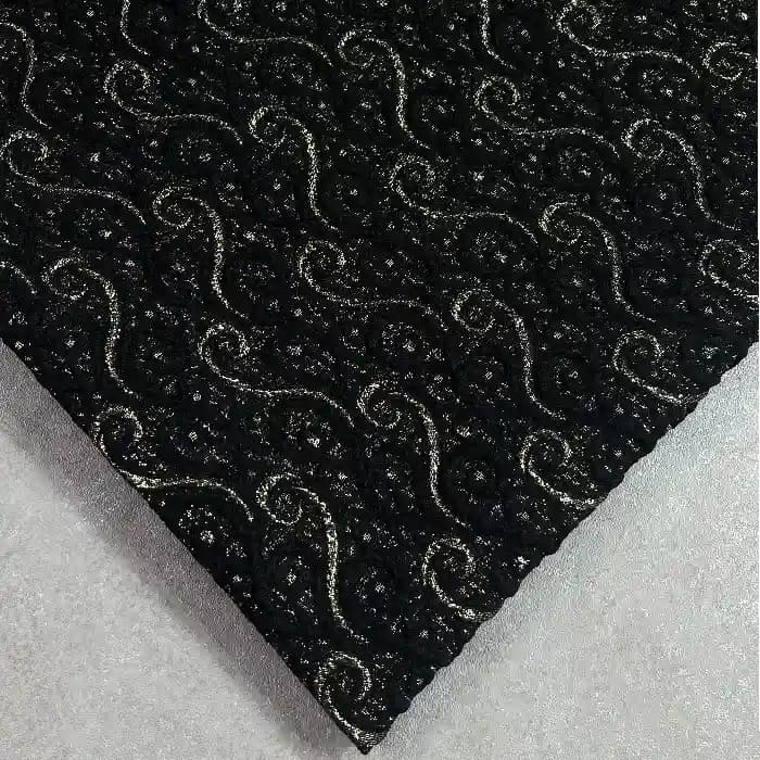 پارچه ژاکارد ترک گلدار رنگ مشکی طلایی