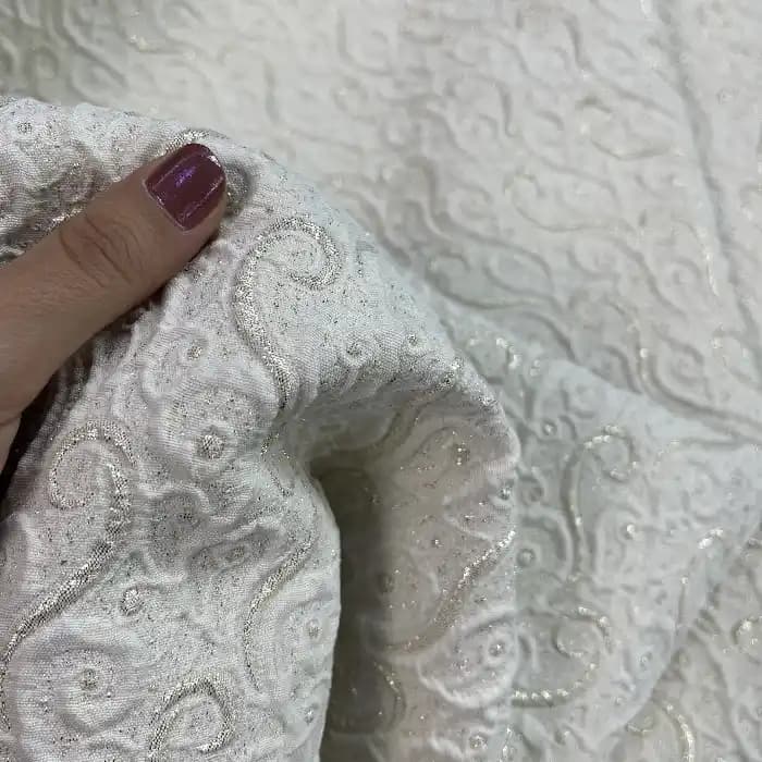 پارچه ژاکارد ترک گلدار رنگ شیری — تصویر ۲