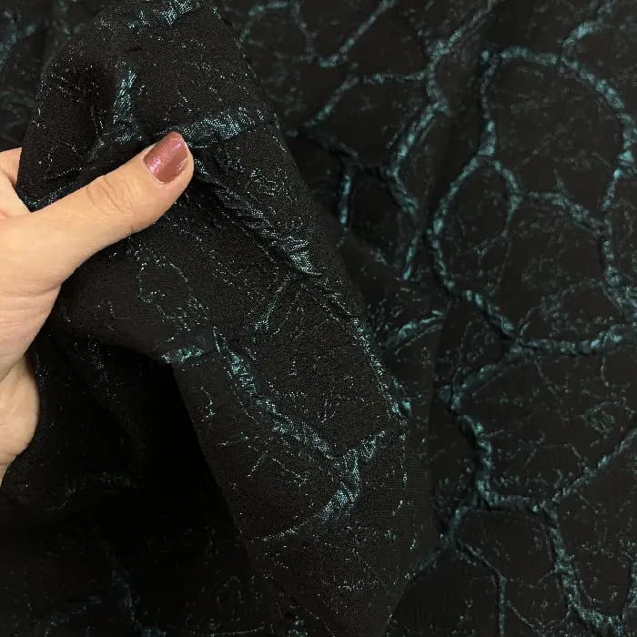 پارچه ژاکارد ترک طرح سنگ رنگ مشکی فیروزه ای — تصویر ۲
