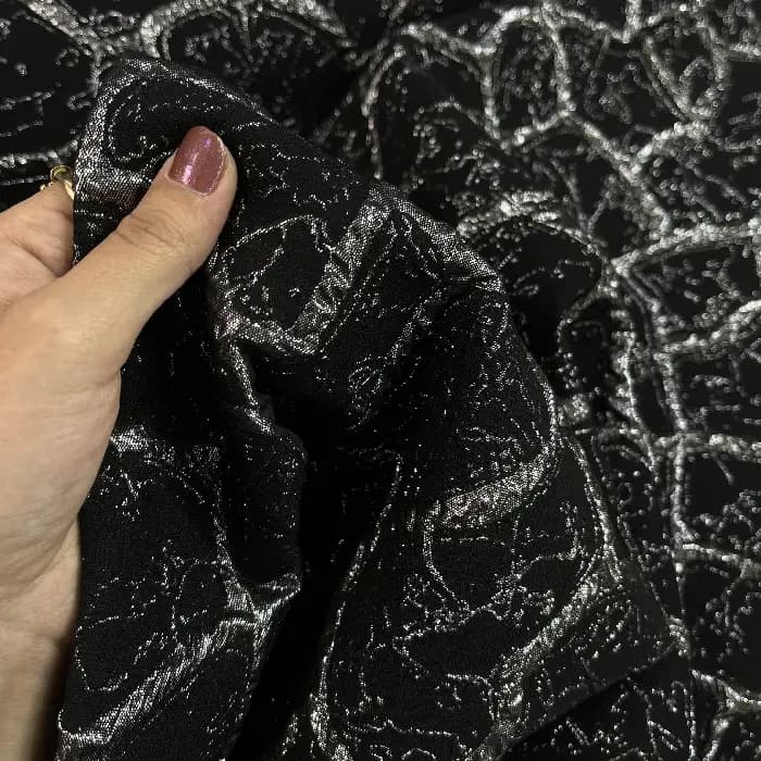 پارچه ژاکارد ترک طرح سنگ رنگ مشکی نقره ای — تصویر ۲