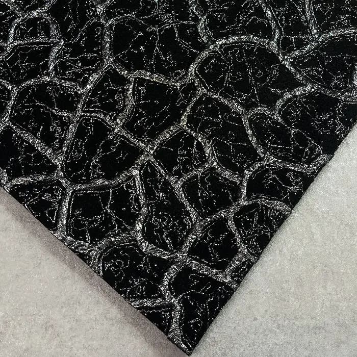 پارچه ژاکارد ترک طرح سنگ رنگ مشکی نقره ای
