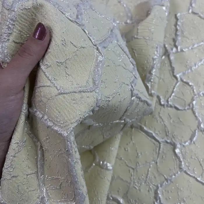 پارچه ژاکارد ترک طرح سنگ رنگ لیمویی — تصویر ۲