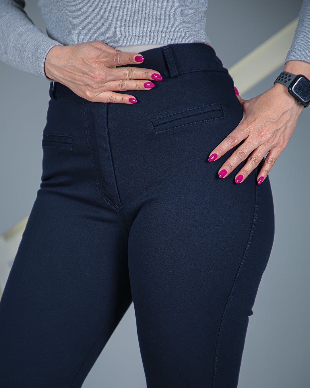 شلوار کتان بوتکات سورمهای خنک زنانه | قد 105 سایز 38 تا 52 | Cool Navy Linen Bootcut Pants | کد 60100 — تصویر ۳