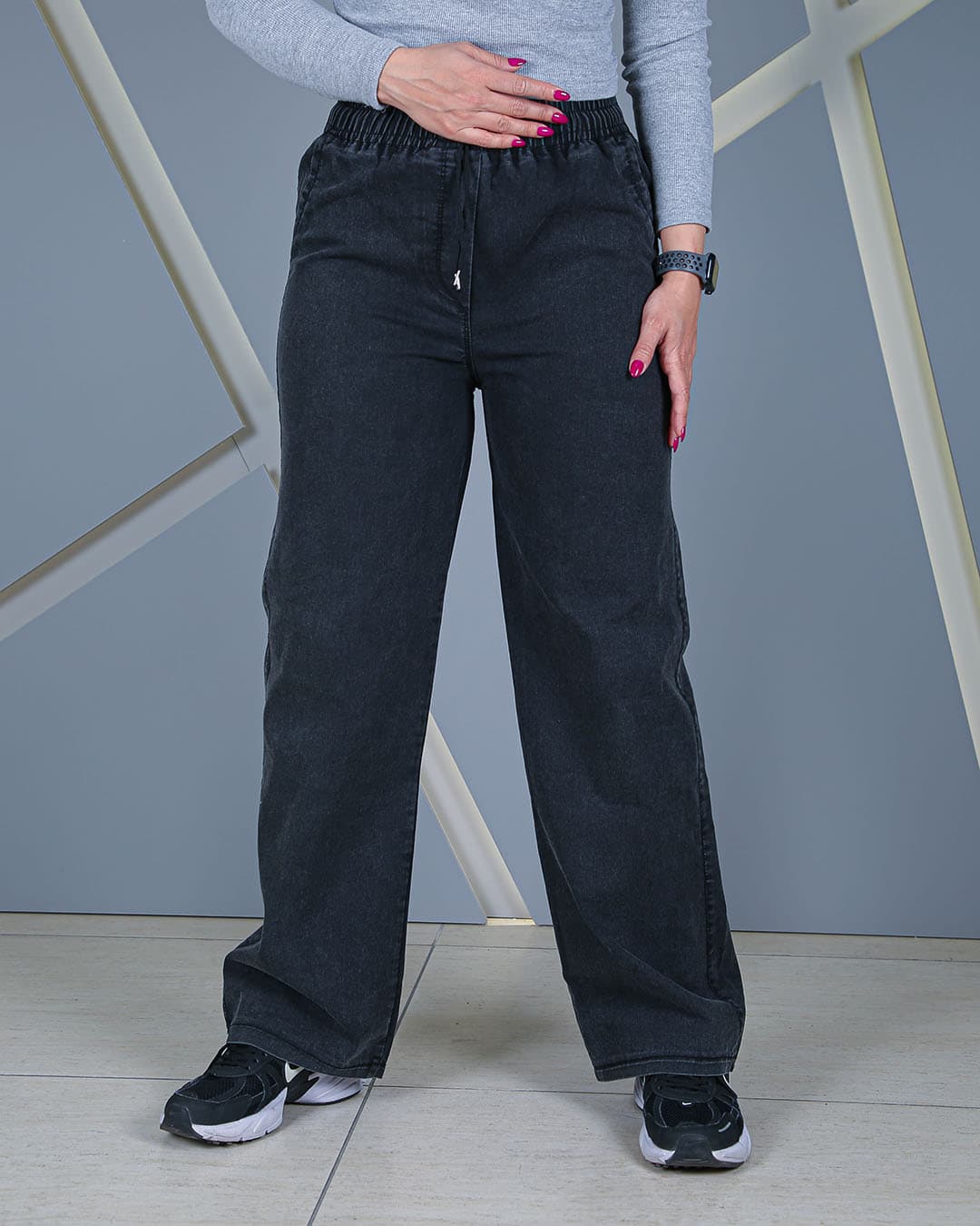شلوار نیم بگ جین کاغذی ذغالی زنانه | قد 102 سایز 36 تا 52 | Charcoal Paper Jeans Semi-Baggy | کد 50500