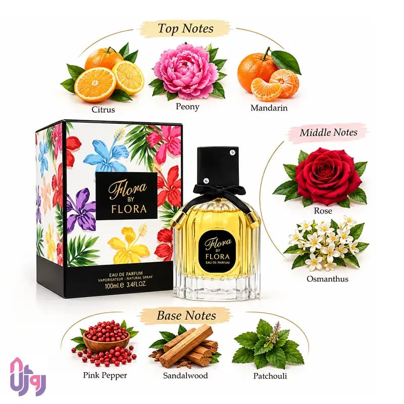 عطر ادو پرفیوم زنانه فراگرنس ورد Fragrance World مدل فلورا بای فلورا Flora by Flora حجم 100میلی‌لیتر — تصویر ۷