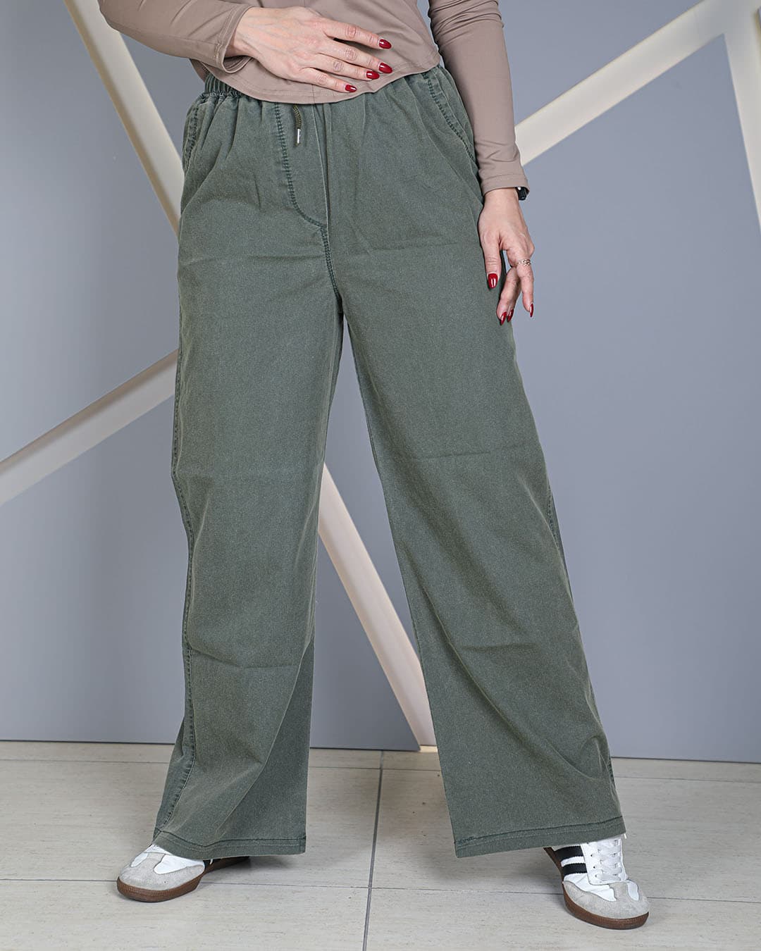 شلوار تابستانه نیم بگ جین کاغذی زنانه سبز | Green Paper Denim Semi Baggy Pants | کد 40040