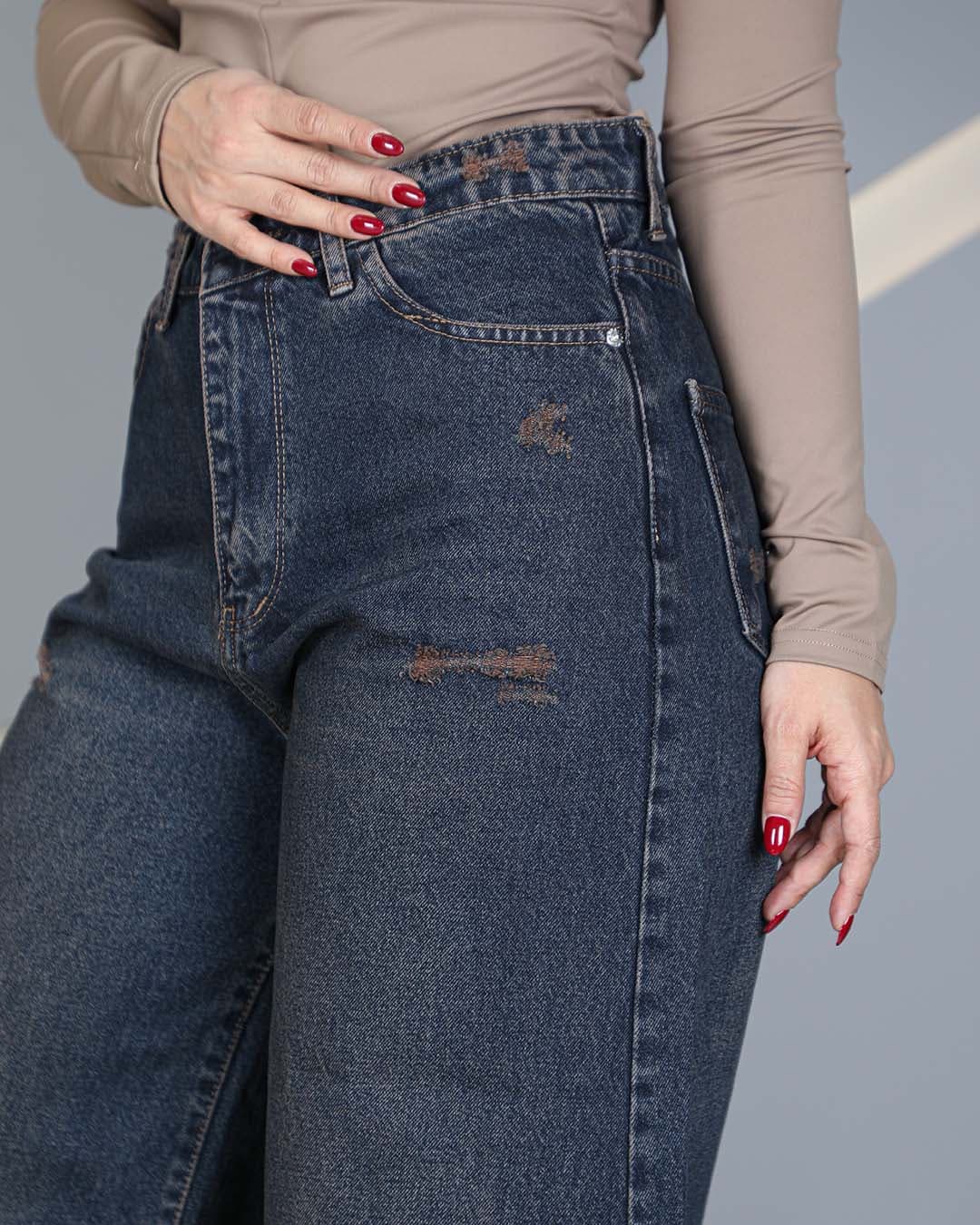 شلوار واید لگ جین دخترانه زنانه ایزی بگ آبی کثیف شور | Easy Bag Wide Leg Jeans | کد 8044 — تصویر ۳