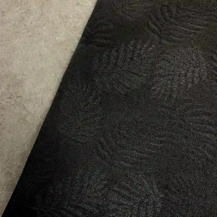 پارچه ژاکارد ترک طرح برگ رنگ مشکی — تصویر ۳