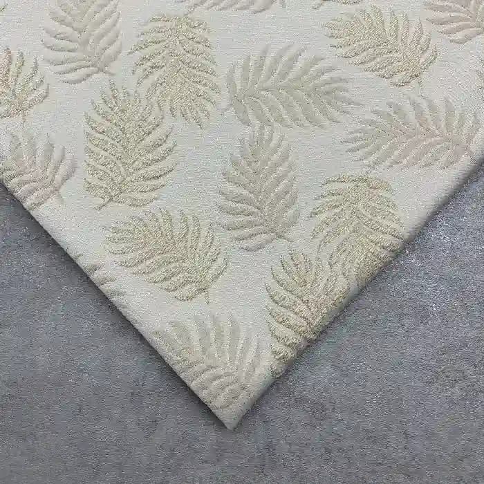 پارچه ژاکارد ترک طرح برگ رنگ کرم طلایی