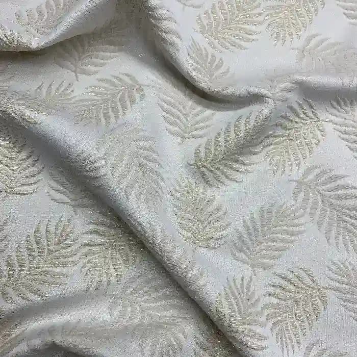 پارچه ژاکارد ترک طرح برگ رنگ کرم طلایی — تصویر ۲