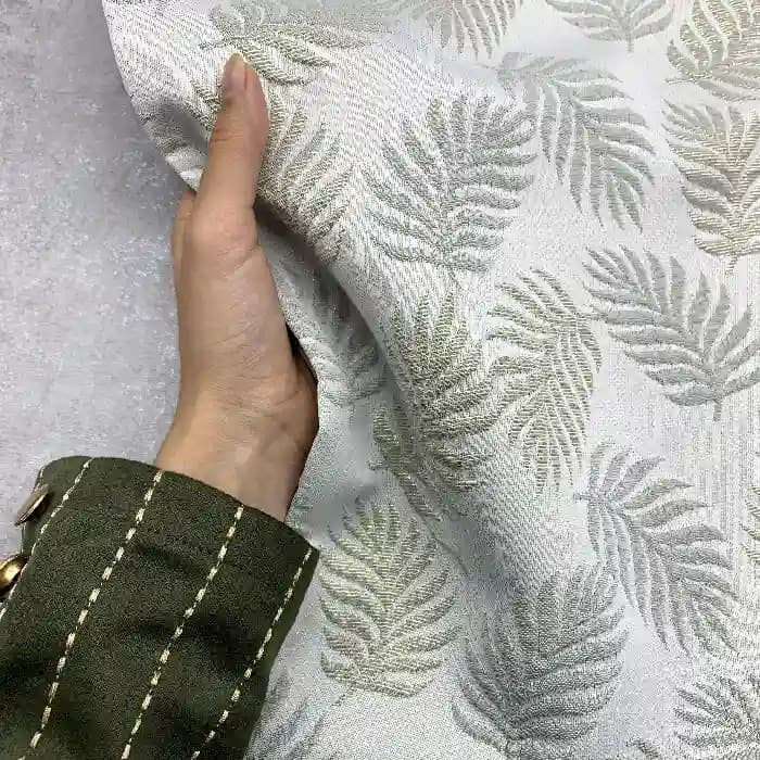 پارچه ژاکارد ترک طرح برگ رنگ سبز سدری — تصویر ۳