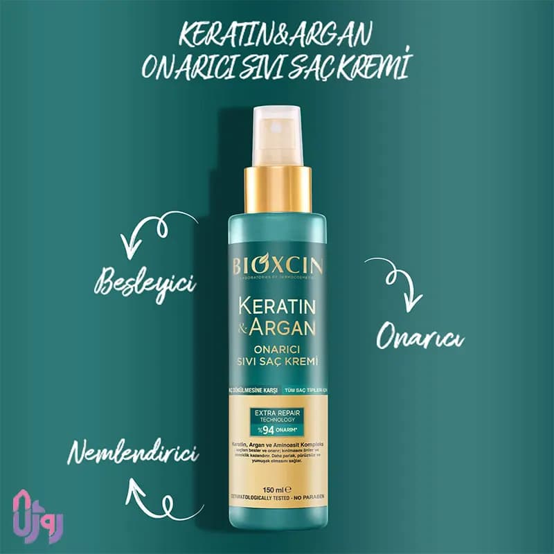 اسپری دوفازمو بیوکسین Bioxcin مدل کراتین و آرگان Keratin & Argan Nourishing Liquid Hair Conditioner حجم 150 میلی‌لیتر — تصویر ۵