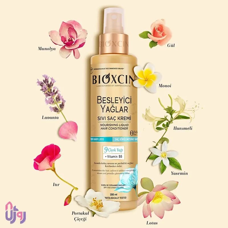 اسپری دوفاز و نرم‌کننده مو مایع بیوکسین Bioxcin مدل نه گیاه طلایی Nourishing Liquid Hair Conditioner حجم 200 میلی‌لیتر — تصویر ۴