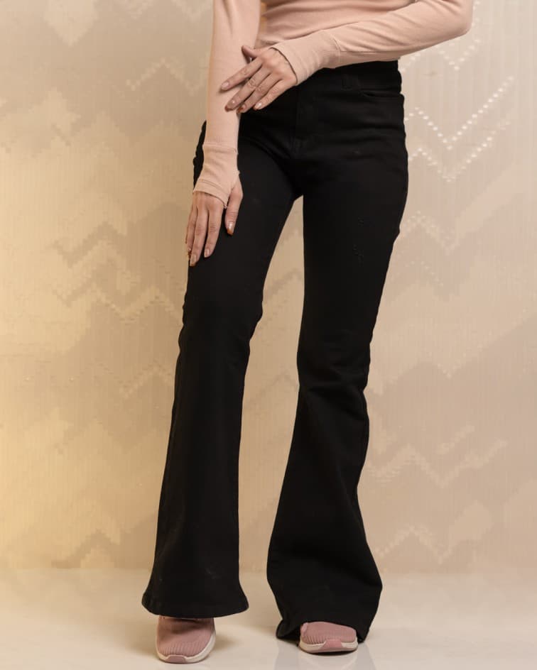 شلوار جین مشکی بوتکات زنانه | قد 105 سایز 36 تا 50 | Bootcut Jeans | کد 8016