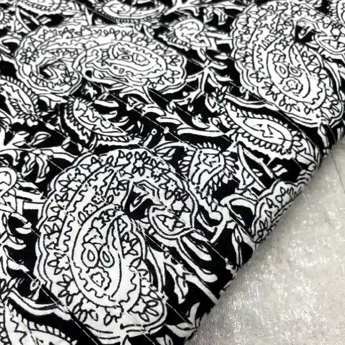لینن باتیک هندی چرخکاری مشکی سفید — تصویر ۳