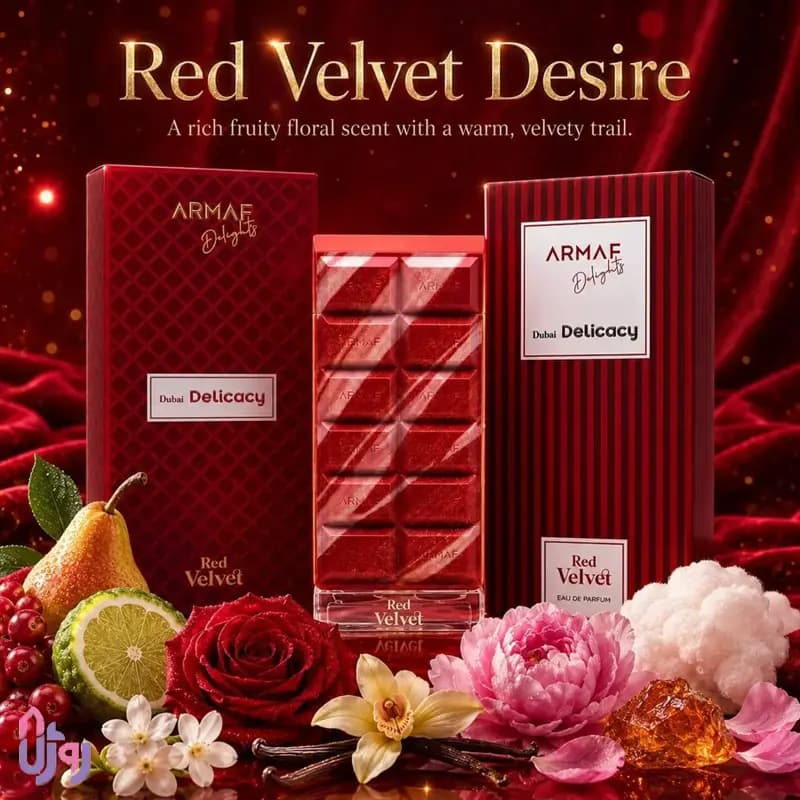 عطر ادکلن آرمافARMAF مدل دی لایتس دبی دلیکسی رد ولوت ARMAF Delights Dubai Delicacy Red Velvet ادو پرفیوم 70 میلیلیتر — تصویر ۵