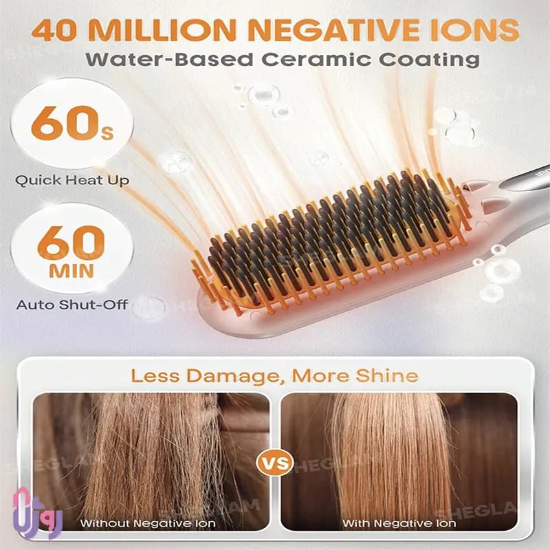 برس حرارتی صاف کننده مو شیگلم هیر SHEGLAM مدل Sleek Chic Triple Grip Straightening Brush — تصویر ۸