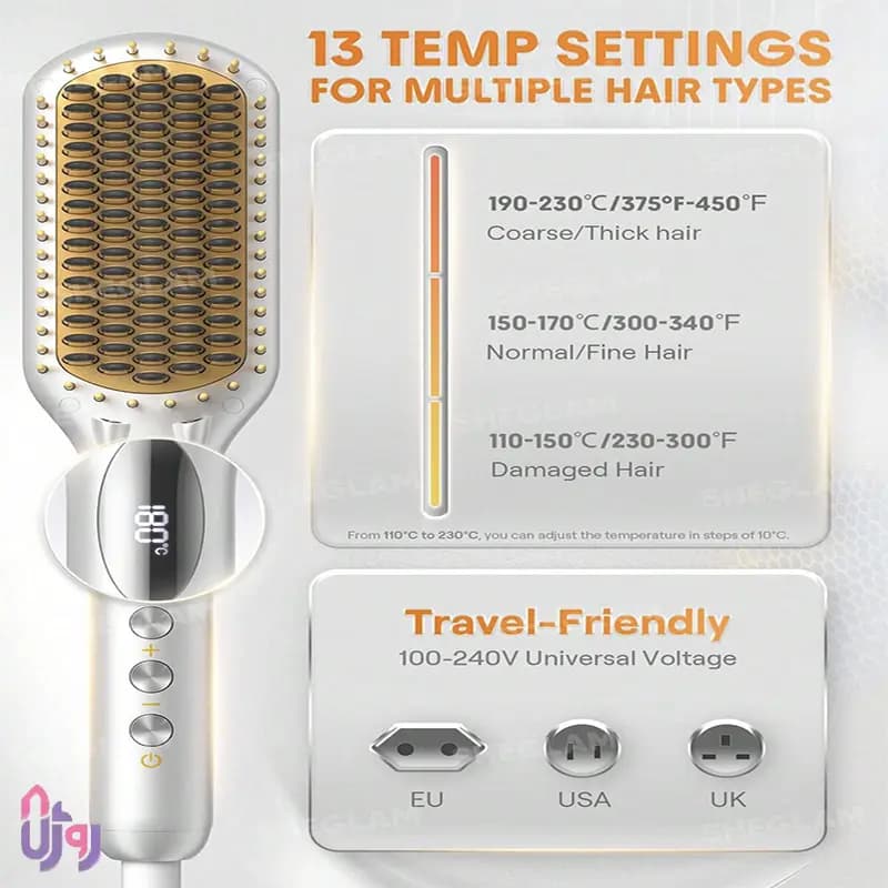 برس حرارتی صاف کننده مو شیگلم هیر SHEGLAM مدل Sleek Chic Triple Grip Straightening Brush — تصویر ۶