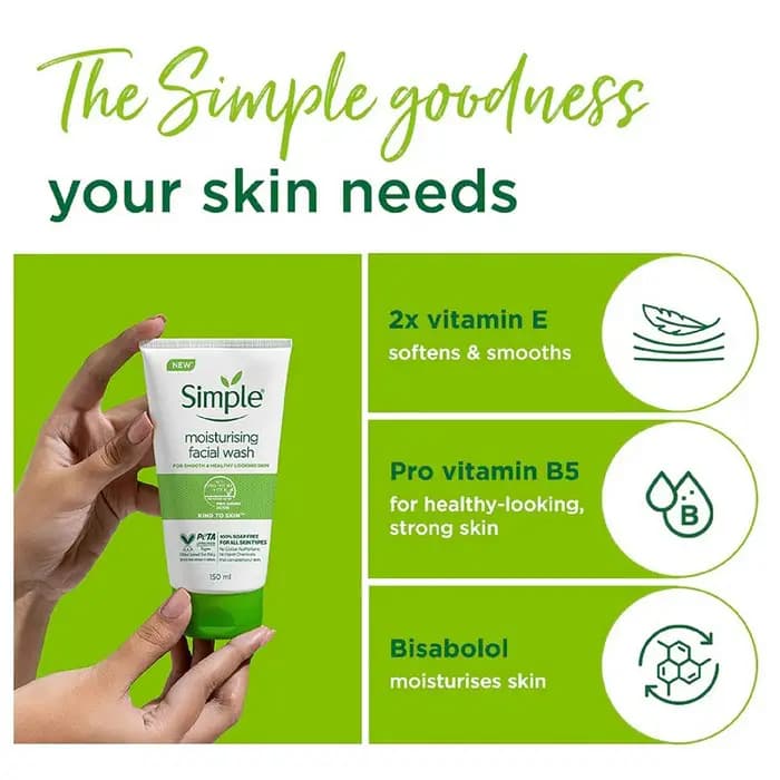 ژل شستشو سیمپل Simple مرطوب کننده مدل Moisturising انواع پوست حساس 150 میل — تصویر ۳