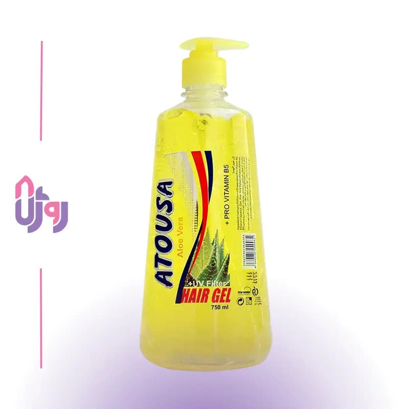حالت دهنده مو آتوسا ATOUSA مدل ژل مو حاوی آلوئه‌ورا و ویتامین B5 زرد حجم 750میل