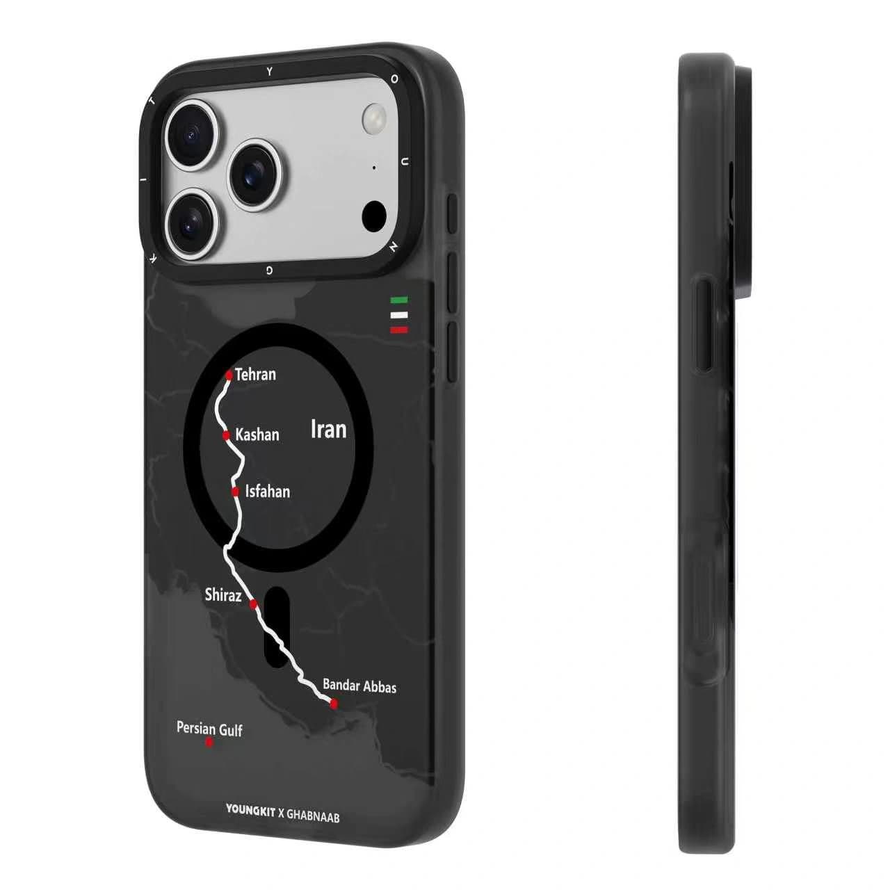 قاب آيفون 17/18 پرومکس برند YOUNGKIT مدل نقشه ايران رنگ مشکي — تصویر ۶