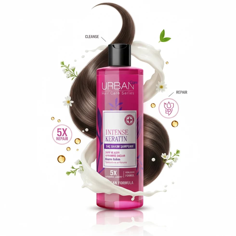 شامپو کراتین ترمیم کننده قوی اربن کر مدل Intense Keratin – موهای ضعیف و آسیب دیده | حجم 350 میل — تصویر ۲