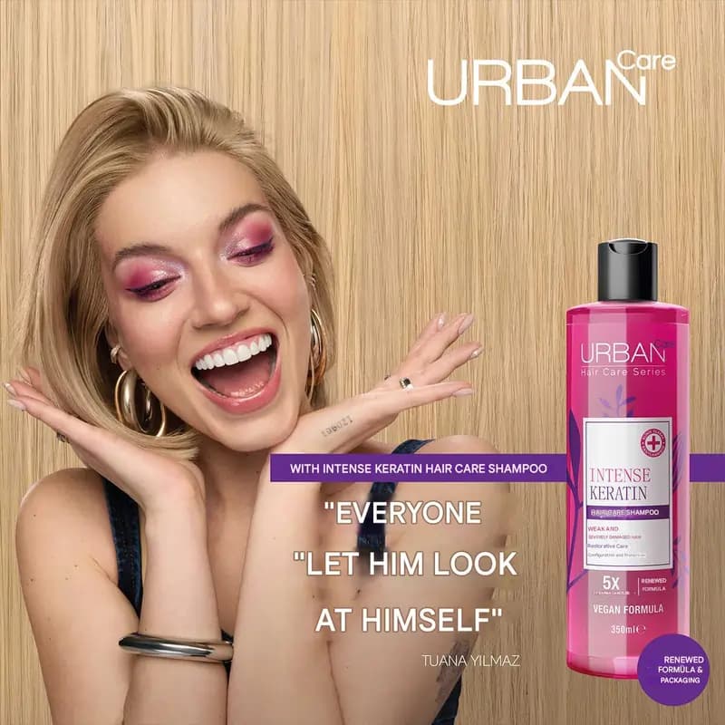 شامپو کراتین ترمیم کننده قوی اربن کر مدل Intense Keratin – موهای ضعیف و آسیب دیده | حجم 350 میل — تصویر ۳