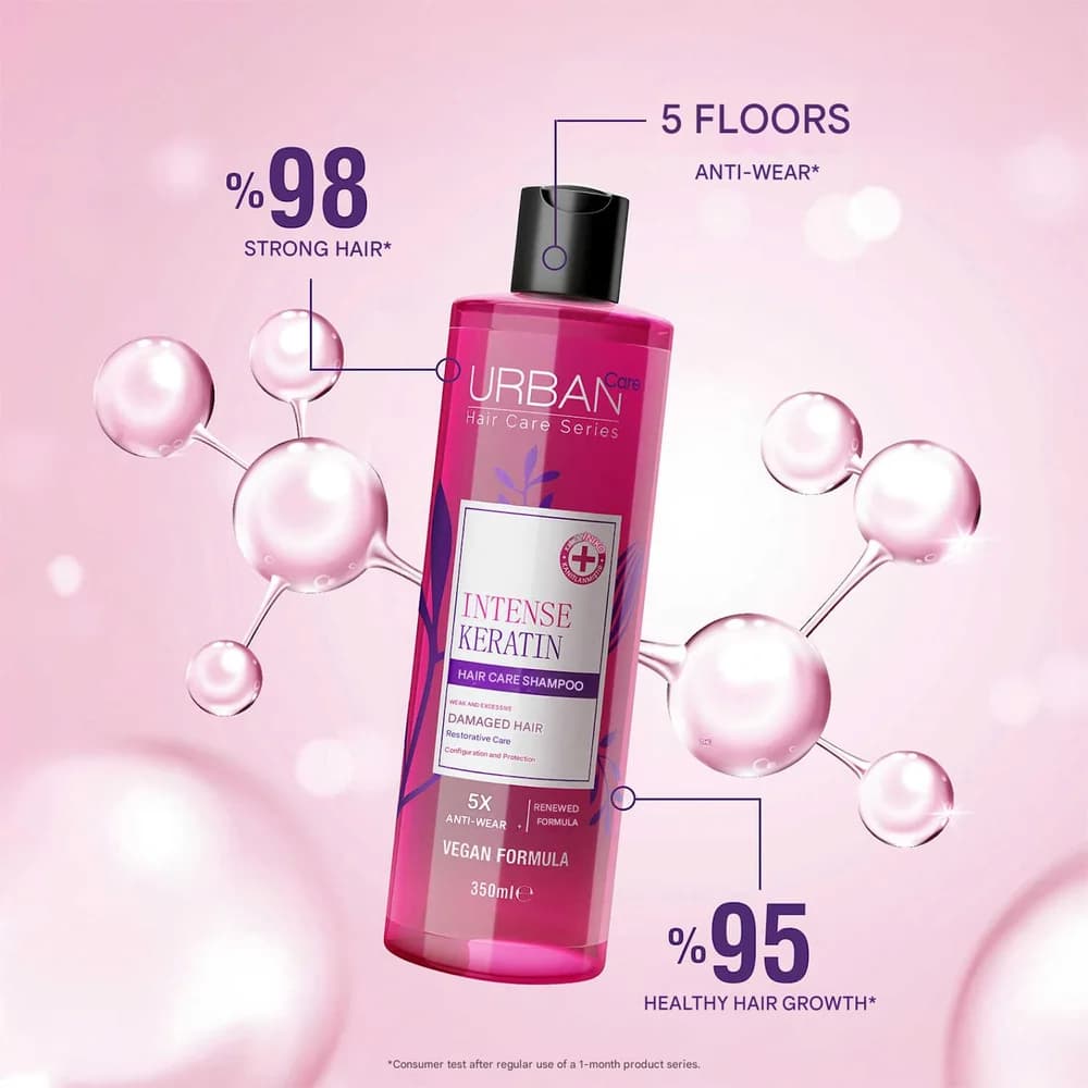شامپو کراتین ترمیم کننده قوی اربن کر مدل Intense Keratin – موهای ضعیف و آسیب دیده | حجم 350 میل — تصویر ۴