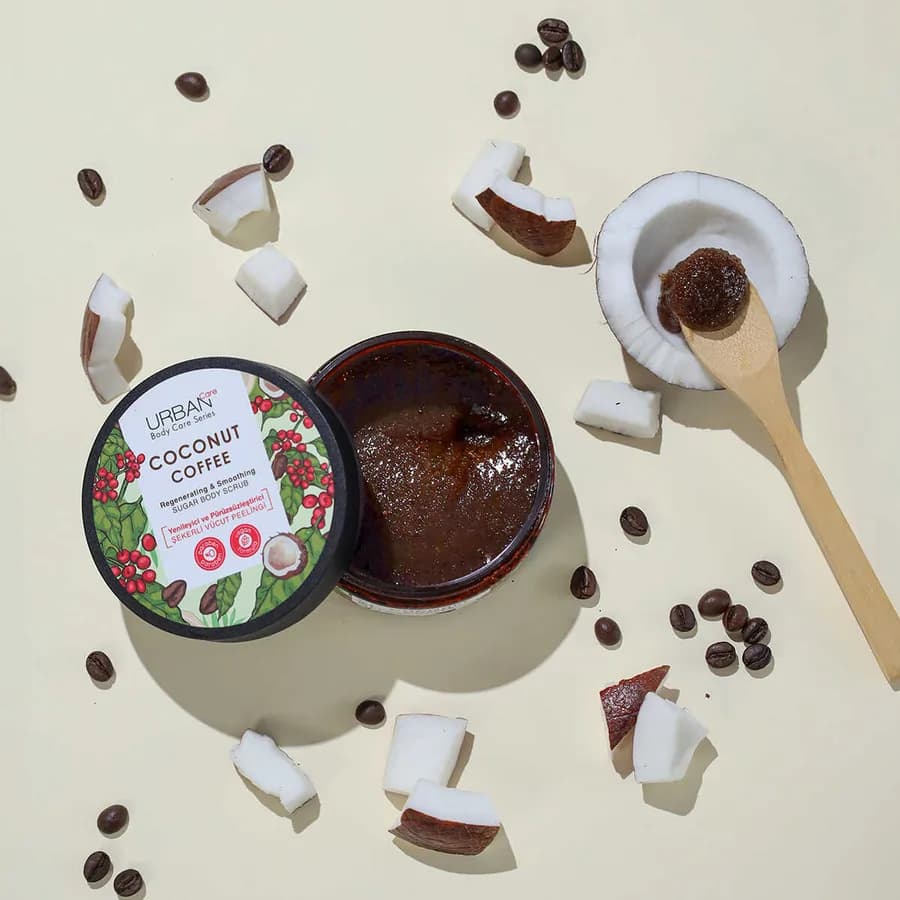 اسکراب بدن نارگیل و قهوه اربن کر مدل Coconut &amp; Coffee – لایه بردار، نرم کننده و آبرسان پوست | حجم 200 میل — تصویر ۷