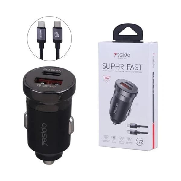 شارژر فندکي 60 وات دو پورت برند YESIDO مدل Y72 به همراه کابل USB-C — تصویر ۴